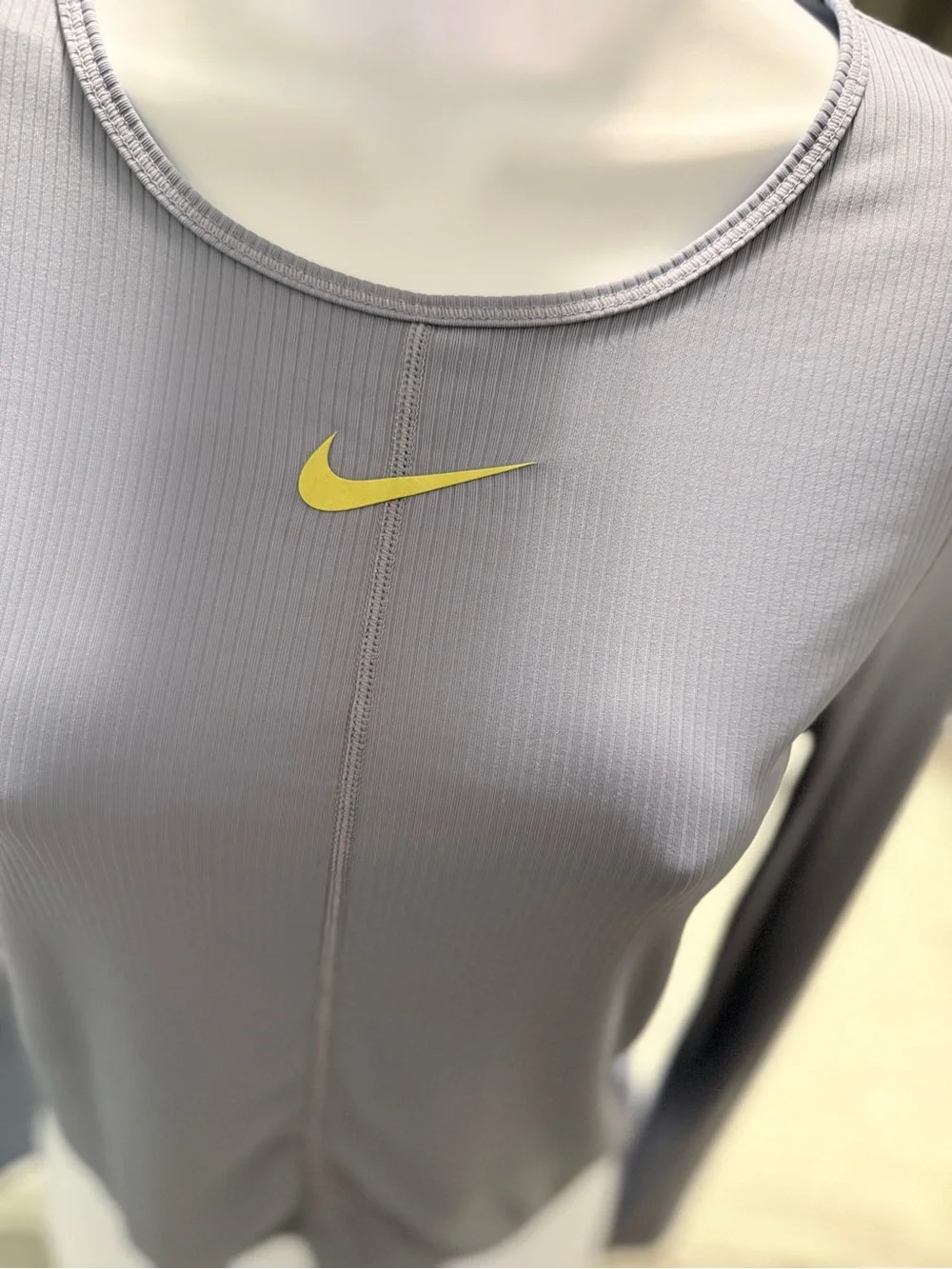 Nike Long-Sleeve Crew Top — Light Lavender with Yellow Swoosh